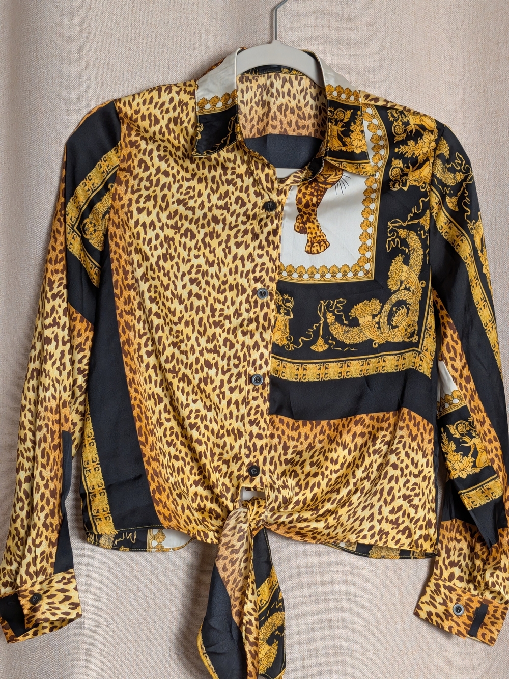 Leopard Baroque Dragon Tie-Front Blouse S